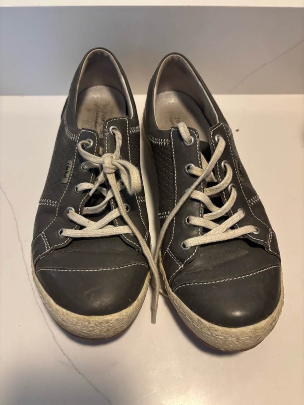 Josef Seibel Gray Leather Lace-Up Sneakers with Cream Soles
